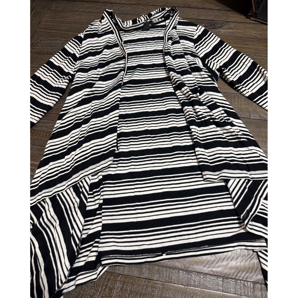 White House Black Cardigan XS Black White Striped Open Front Preloved - Picture 7 of 9